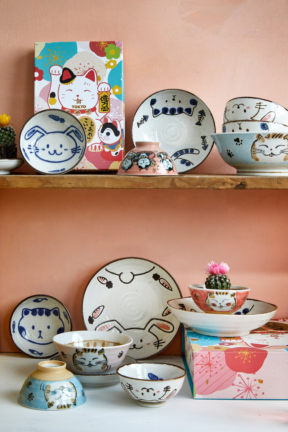 Kawaii Rice skål, Fuku Cat Neko Pink - 300 ml